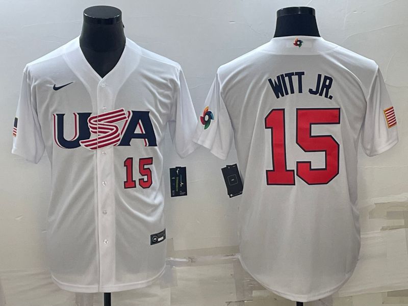 Men 2023 World Cub USA #15 Witt jr White Nike MLB Jersey5->more jerseys->MLB Jersey